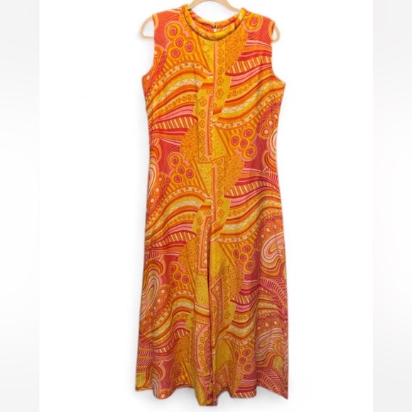 Vintage 70s Jumpsuit Wide Leg with Vibrant Paisley Print